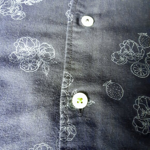 Steel & Jelly SZ M Linen & Cotton Navy Print Men's Short Sleeve Button Up Shirt - Picture 5 of 14
